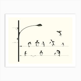 Penguins On A Wire Art Print