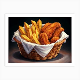 Chicken Nuggets And French Fries In A Basket Art Print