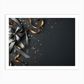 Golden Ribbon Bow On Black Background Art Print