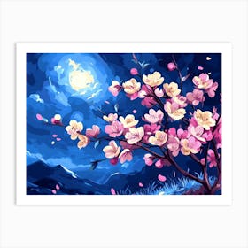 Cherry Blossoms At Night Art Print