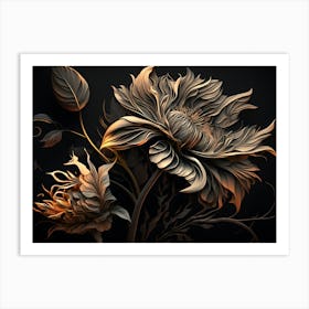 Black Gold Image Flowers With Wo Art Print