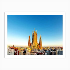 Barcelona Cityscape With Sagrada Familia At Sunset, Spain Art Print