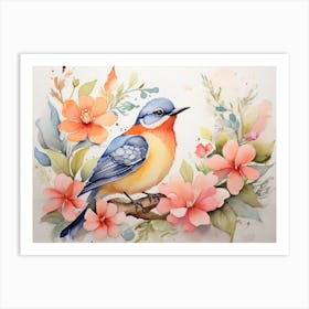 Beautiful Watercolor  Bird Floral Art Art Print