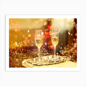 Champagne Glasses On A Tray Art Print