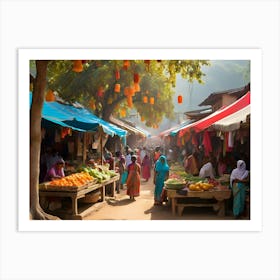 Market In India paintings art print Art Print