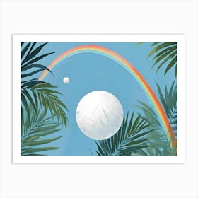 Tropical Scene With Rainbow And Moon 1 Art Print