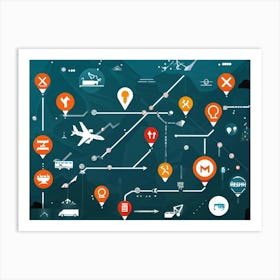 A Detailed Graphic Illustration Of Global Positioning System Icons And Symbols Floating Seamlessly (6) Art Print