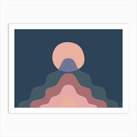 Open Your Mind Landscape Dark Blue And Pink Muted Colours Minimalist Playful Wavy Art Print