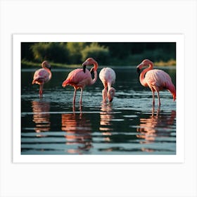 Flamingos In The Water Art Print