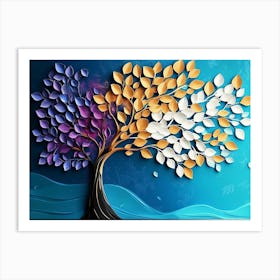 Colorful Tree with Leaves on Hanging Branches Illustration 1 Art Print