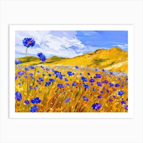 Blue Flowers In A Field Art Print