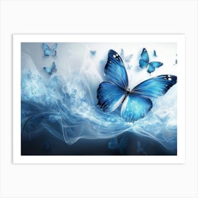 Vibrant 3d Modern Featuring Elegant Blue Butterfly Design Art Print