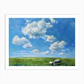 Sheep Grazing In A Field Art Print