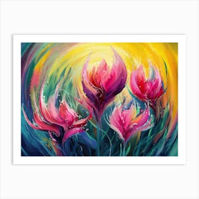 Oil Painting Of Pink Flowers Abstract Art Art Print