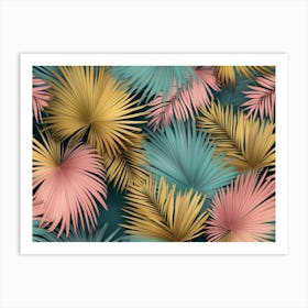 Tropical Colorful Textured Palm Leaves, Golden, Pink, Green 2 Art Print