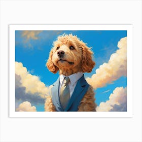 Golden Poodle Dog In A Suit Kids Art Print