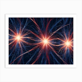 Abstract Fractal Image Featuring Two Glowing Centers Connected By Intricate, Web Like Structures In Red And Blue Art Print