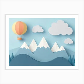 Hand Drawn Childish Art With Mountains, Balloons And Clouds 1 Art Print