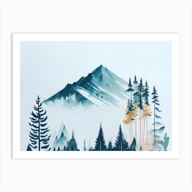 Mountain And Forest In Minimalist Watercolor Horizontal Composition 16 Art Print