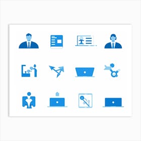 Blue Business Icons Art Print