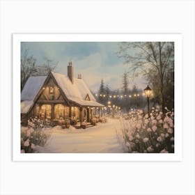 Cabin in Winter Landscape Art Print