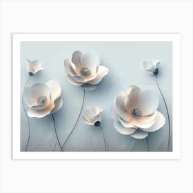 3d Art With Simple Floral Painting Light Blue Art Print