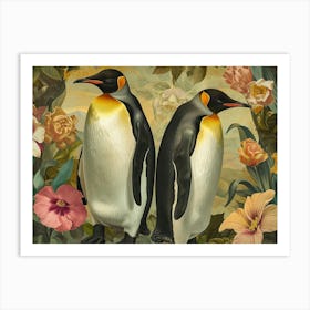 Floral Animal Illustration Emperor Penguin 2 Art Print