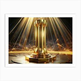 Golden Trophy On A Platform With Lights Art Print