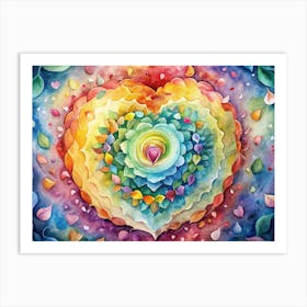 Watercolor Rainbow Heart With Leaves Art Print