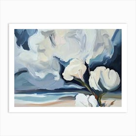 White Flowers On The Beach Art Print