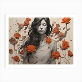 Girl With Roses 3 Art Print