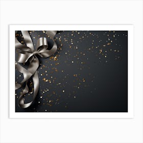 Silver Ribbon On Black Background Art Print