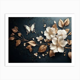 Butterfly And Flowers 2 Art Print