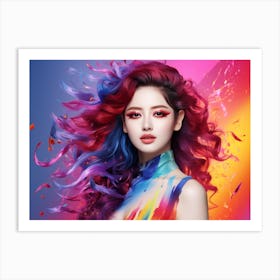 Asian Girl With Colorful Hair Art Print