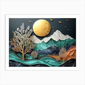 3d Art With Drawing Modern Landscape 1 Art Print