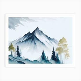 Mountain And Forest In Minimalist Watercolor Horizontal Composition 19 Art Print