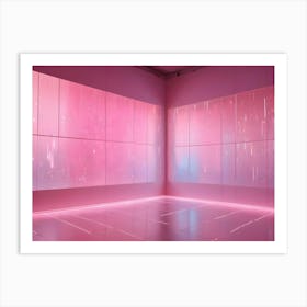 An Empty Room With Pink Walls And A Pink Neon Light Along The Floor Art Print