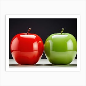 Red Apple And Green Apple Portrayed In Yin Yang Symbol Configuration Surface Reflecting Light Symb Poster