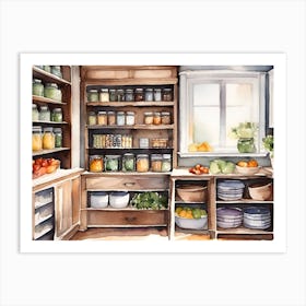 A Beautiful Stocked Pantry Watercolor Painting Art Print