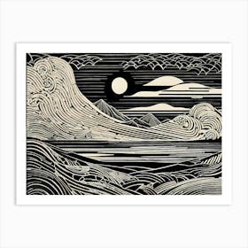 A Linocut Piece Featuring Fragmented And Ghostly Remnants Of Dreamy landscape, 124 Art Print