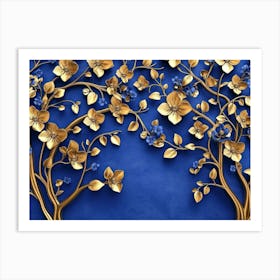 Gold Trees On Blue Background Art Print