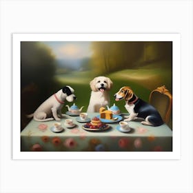 Dogs At Tea Party 2 Art Print