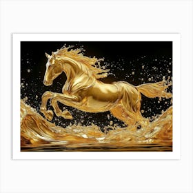 Golden Horse Splash Art Abstract Fluid Motion Dynamic Sculpture 2 Art Print