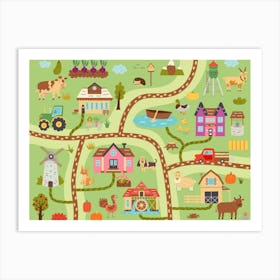 Rustic Map Farm Animal Ranch Art Print
