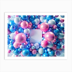 Blank Square Surrounded By Blue, Pink, And Purple Spheres 1 Art Print