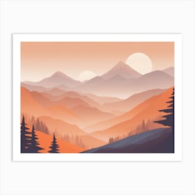 Misty mountains horizontal background in orange tone 103 Art Print