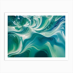 Abstract Image Of Swirling, Fluid Colors In Shades Of Blue, Green, And White Art Print