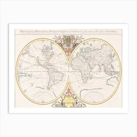 Description Generale Du Globe Terrestre Et Aquatique En Deux Plans Hemispheres (1691) Art Print