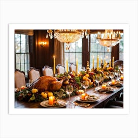 A Sumptuous Thanksgiving Banquet Showcasing A Centerpiece Of Succulent Fresh Roasted Turkey Surrou (1) 1 Art Print