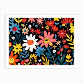 Flowers On A Black Background 4 Art Print